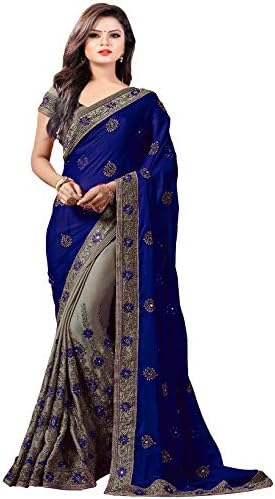 Diva N Diya Women's Georgette Embroidered Saree with Blouse piece(Vaidehinavy_NavyBlue)