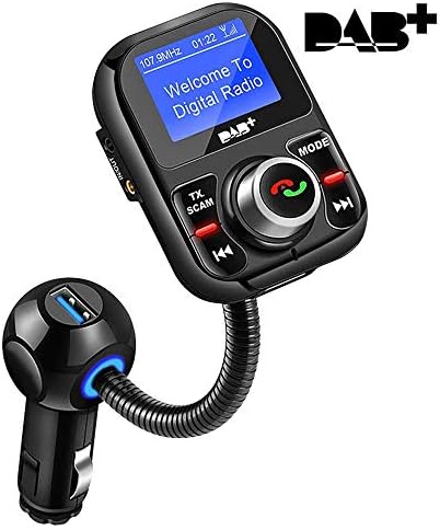 DAB Car Radio Adapter In Car DAB/DAB+ Receiver with Bluetooth FM Transmitter Handsfree Call Car Kit MP3 Player Receiver Portable Digital Radio Broadcast with 5V 2.1A Car Charger/SD Card/AUX Outpu