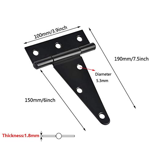 4 Inch Heavy Duty T Strap Shed Door Hinges 6 PCS Black Barn Door Gates Tee Hinge Wrought Hardware Iron Rustproof - Image 4