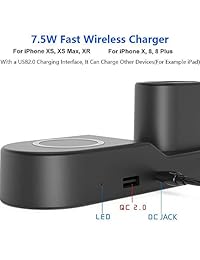 KeyEntre   Estación de carga inalámbrica 4 en 1 compatible con Apple Watch 3 2 1 Airpods iPhone Samsung Galaxy S9 con adaptador USB y cargador inalámbrico