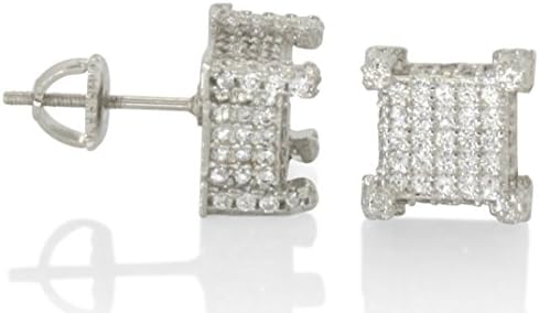 10mm 3d Square Gold or Silver Tone Icy Cz Hip Hop Screw Back Stud Earrings
