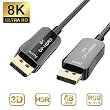 CABLEDECONN Fiber 8K 4K DisplayPort Cable DP 1.4 HBR3 8K@60Hz 4K@144Hz High Speed 32.4Gbps Optical Fiber Slim and Flexible DP to DP Cable 10m 33ft