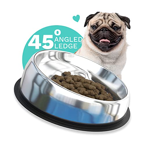 Enhanced Pet Bowl, Stainless Steel Slanted Dog Bowl with Raised Ridge