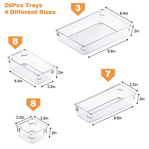 Fixwal 26pcs Clear Drawer Organizers Set 4 Size Plastic Bathroom Drawer Organizer Storage Bins Versatile Drawer Dividers… - Image 3