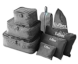 Evatex Packing Cubes - 8 Set Travel Packing Cubes, with Waterproof Shoe Bag, cosmetic bag, diaper bag, Laundry Bag (Grey) (Grey)