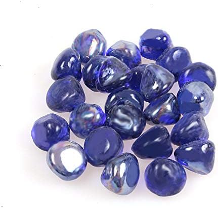 Reflective Fire Diamond Glass Beads,Fire Drops,Fire Glass Pebbles Chips for Fire Pit Fish Tank Aquarium Succulent Garden Decoration,20-25mm(3/4''-1''),610g/1.34lbs (Diamond, Sapphire Blue)