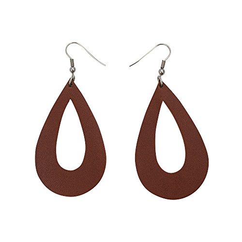 Arthlin Genuine Leather Earrings, Statement Teardrop, Cognac Brown - Made in USA - Thumbnail 3