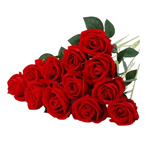 Générique 12pcs Rouges Roses Fleurs Artificielles, Roses en Soie EléGante Rose Cadeau, Romantique Saint Valentin FêTe des MèRes NoëL Anniversaire Rose, Le Mariage, La Maison, DéCoration De FêTe (B)