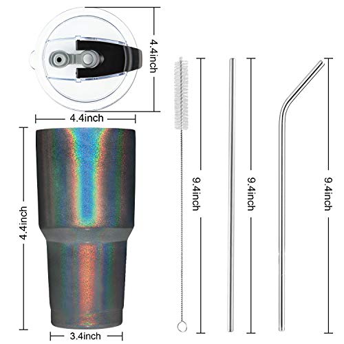 Toopify 30oz Stainless Steel Insulated Sparkle Black Tumbler Travel Mug with Straw Slider Lid, Cleaning Brush, Double Wall Vacuum