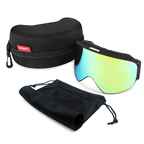 Ski Goggles, HAMSWAN Ski Snowboard Snow Goggles Anti-fog OTG UV400 Protection Detachable Double Lens for Winter Outdoor Sports (Gold-Plating)