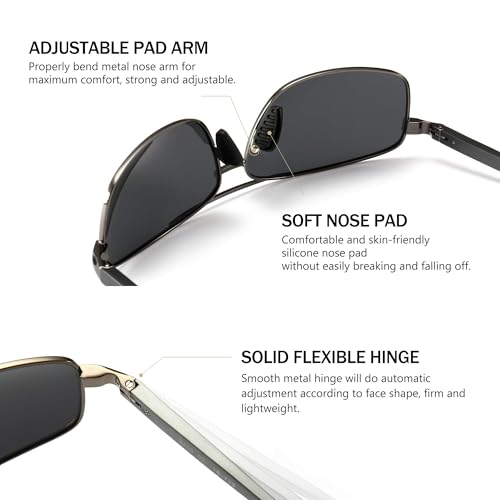 SUNGAIT Ultra Lightweight Rectangular Polarized Sunglasses Men UV400 Protection