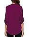 roswear Women's Chiffon V-Neck Business Casual Blouse Work Tops with Cuffed Sleeves Fuchsia Medium