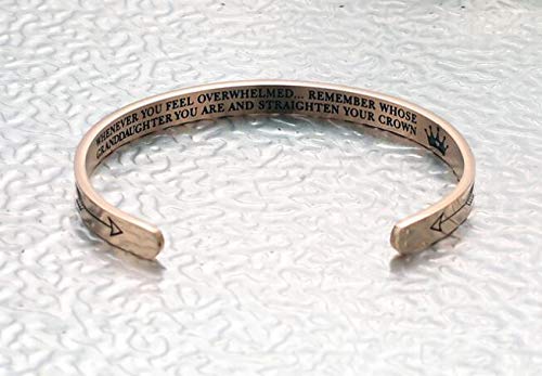 Cuff Bangle Whenever You Feel Overwhelmed Remember Whose Straighten Your Crown Bracelet, Inspirational Bracelets Personalized Gift Jewelry for Daughter,Granddaughter (Granddaughter Bracelet-Rose Gold)