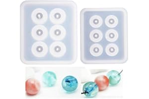 NORALING 2pcs Sphere Ball Silicone Bead Molds with Holes Round Resin Epoxy Mold for Jewelry, Polymer Clay, Soap Making, Cabochon Gemstone DIY Crafting Projects,Diameter 12mm, 16mm (Sphere Ball 2 in Set)