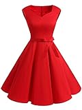 IVNIS Women's Vintage 1950s Semi Fixed Belt Rockabilly Swing Dresses With Pockets