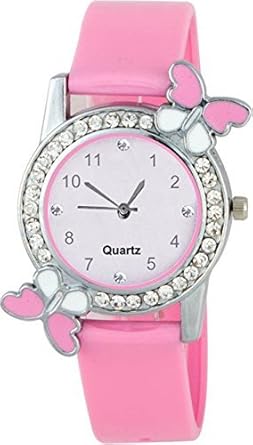 Quartz Movement Analogue Multicolour Dial Pink Diamond Studded Watch for Women JVE 65