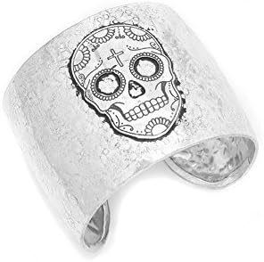 Silver Sugar Skull Cuff Bracelet [Dia De Los Muertos]