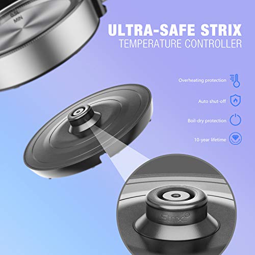Electric Tea Kettle 1.7L, Plemo 1500W Electric Glass and Steel Kettle, BPA-Free & Boil-Dry Protection Hot Water Kettle Heater With Auto Shut-Off, LED Indicator Light Fast Boiling Coffee Kettle - Thumbnail 4