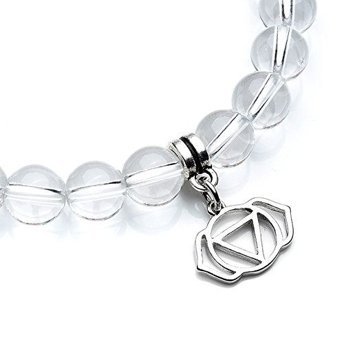 QGEM 2pcs Bracelet en Pierre Quartz Cristal de Roche Blanc Naturelle Pendentif \'Ajna\' pour Amoureux Meilleure Amie Femme Homme