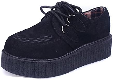 Cute Women's Fashion Creeper Oxfords Flock Lace up Platform Flats Sneakers Seasonal Shoes for Women