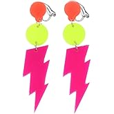 80s Neon Clip on Earrings Lightning Bolt Halloween Punk Retro Earrings for Women 80's Party Accessories
