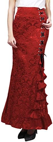 Women's Vintage Bodycon Victorian Long Skirt High Waist Ruffled Steampunk Fishtail Mermaid Skirt