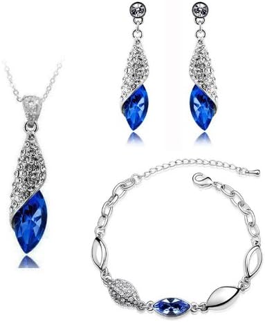 Klaritta Jewellery Set Dark Royal Blue Crystal Teardrop Earrings Necklace & Bracelet S286