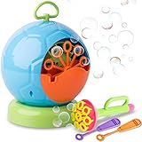 Original Automatic Bubble Blower Machine for Birthday Party, Fun Outdoor Activities, Weddings - Non-Toxic, Plastic, Portable - High Output Machine + Bonus Wands & Dip Tray by Duddy