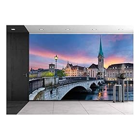 Zurich Image of Zurich, Capital of Switzerland, During Dramatic Sunset - Removable Wall Mural | Self-Adhesive Large Wallpaper - 66x96 inches