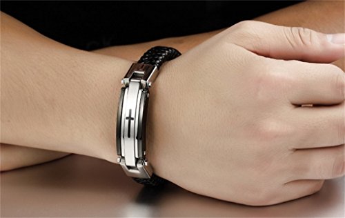 Zx Jewelry Solid Stainless Steel Cross Braide Leather Bangle