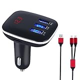 NOVASAT Car Charger Bluetooth FM Transmitter Dual USB Charging Port for Mobile Phones and Tablets Wireless In-car Hands-Free Talk Music Adapter Supports Micro SD TF Card and USB Play