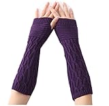 Generic Women's Knitted Crochet Winter Warmer Braided Arm Fingerless Soft Gloves, Grey