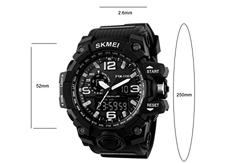 Oumosi - Orologio da polso da uomo, stile militare, con LED, digitale e analogico multifunzione, sportivo Black