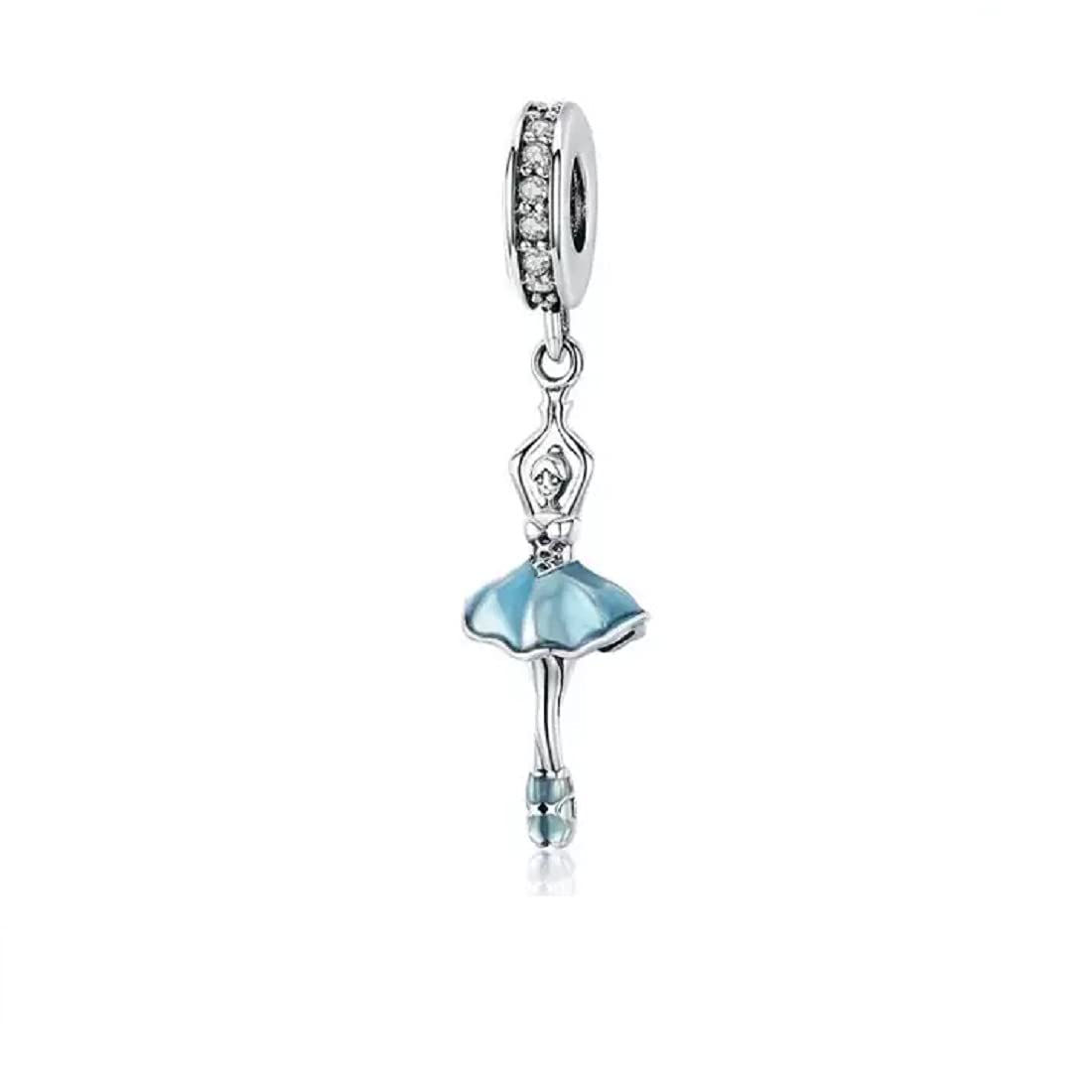 FeatherWish Ballet Dancer Dance Charm 925 Sterling Silver Pendant Dangle Bead Charm Compatible With Pandora Bracelets Gift For Daughter Friend Birthday Christmas Family Mum (Blue Dancer)
