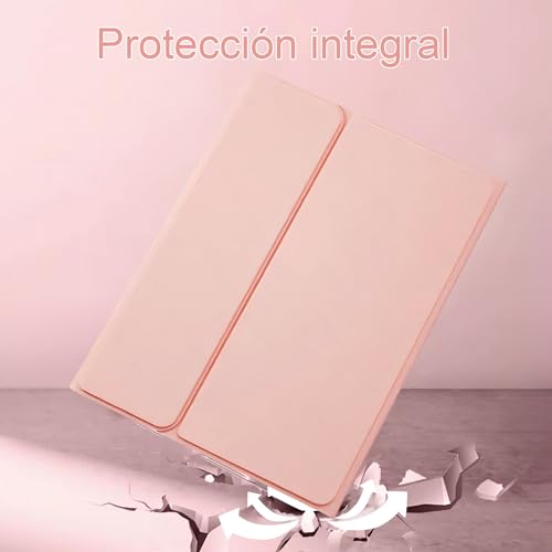 Funda con Teclado de Español(Incluye Ñ) para iPad 10.2 7a 8a 9a Genaración y iPad Air 3/Pro 10.5 Inalámbrico Teclado Bluetooth Magnético Desmontable,ratón Bluetooth-Rosa(Ver Imagen Principal 2)