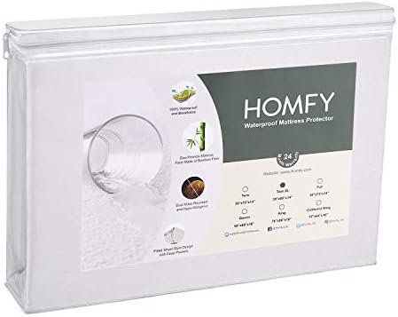 HOMFY Twin XL Premium Hypoallergenic Waterproof Mattress Protector, Deep Pocket Fitted Sheet (14"), Anti-Dust Mite and Soft Breathable (White, Twin XL)