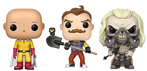 Funko POP! Anime: One Punch Man- Saitama - Movies: Mad Max Fury Road Immortan Joe - Games Hello Neighbor Collectible Figure Set of 3