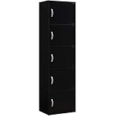 Hodedah 5-Shelf, 5-Door Bookcase in Black
