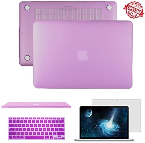 Macbook Pro Retina 13" Case, IC ICLOVER Rubberized Matte Hard Shell Plastic Case+Matching Keyboard Skin+LCD Screen Protector for Macbook Pro 13.3" with Retina Display -Fits Model A1502/A1425(Purple)