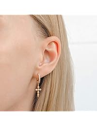 Pendientes de cruz en forma de cruz con circonita cúbica   Pendientes de cruz de oro de 18 K para mujer   Pendientes colgantes en forma de cruz