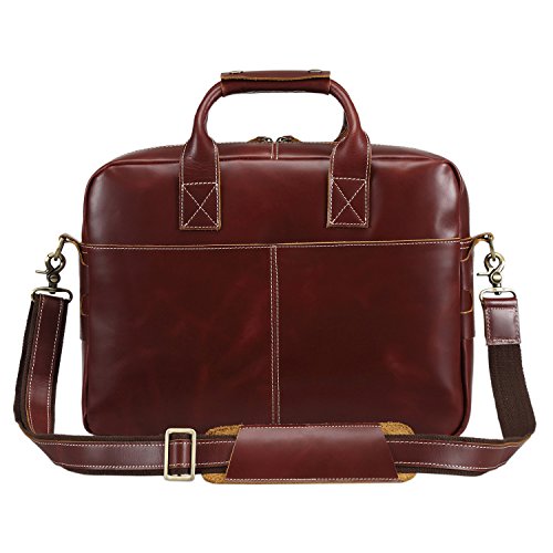 Texbo Genuine Leather Men's Briefcase Messenger Tote Bag Fit 17" Laptop
