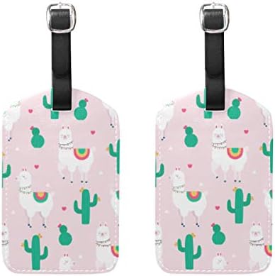 2 Pack Luggage Tags Cactus PU Leather ID Labels with Back Privacy Cover for Travel Bag Suitcase