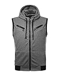 Allegra K Men Kangaroo Pocket Zip Up Drawstring Hooded Vest