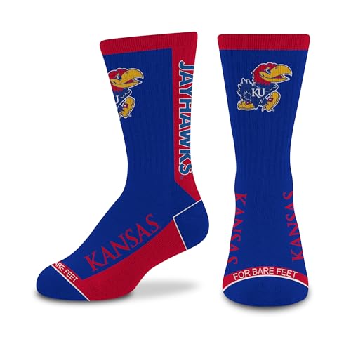 For Bare Feet NCAA KANSAS JAYHAWKS MVP Crew Sock Team Color Youth