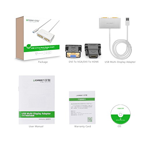 UGRREN USB 3.0 to DVI VGA HDMI Adapter USB Dual DVI Video Card External