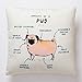 Pantaknot Pug Decorative Throw Pillow Cover Animal Cute Dog Pillowcase Cushion Home Decor, 18 x 18 Inch