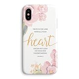 Frepstudio Compatible iPhone X Case Girls,Funny Women Cute Flowers Floral Rose Design Christian Bible Verse Inspirational Life Quotes Proverbs 3:5 Trust Lord with All Your Heart Soft iPhone X/Xs Case
