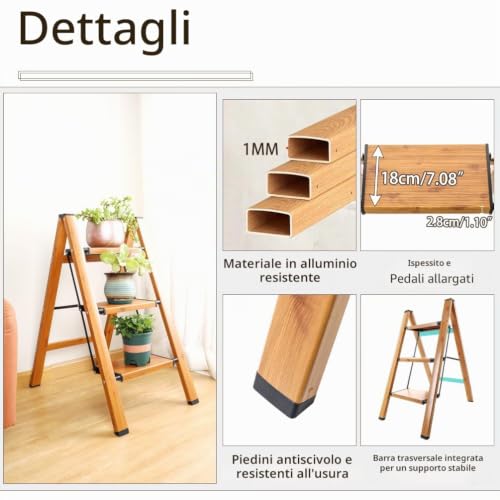 Baoyouni - 3 Step Ladder Aluminum Lightweight Folding Portable Steps with Non-Slip Steps and Wide Platforms, 150kg Capacity (330Lbs) for Kitchen, Garden, Home, Office - Black+