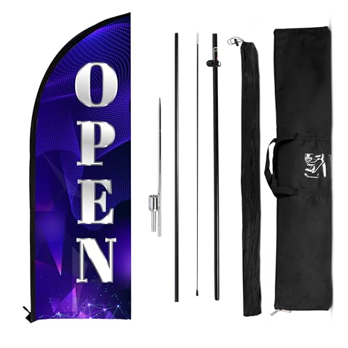OPEN Feather Flag – Double-Sided Business Banner with Ground Spike – Eye-Catching Outdoor Sign for Restaurants, Retail Stores & Grand Openings (Blue) at Amazon