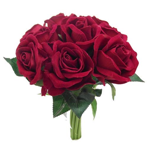 FS 24cm Bunch/Bundle of Artificial Red Roses - 9 Flower Heads